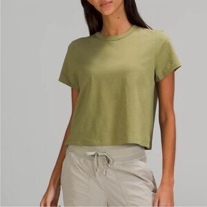 Lululemon Classic Fit Cotton Blend Boxy Crop Short Sleeve Tee Bronze Green